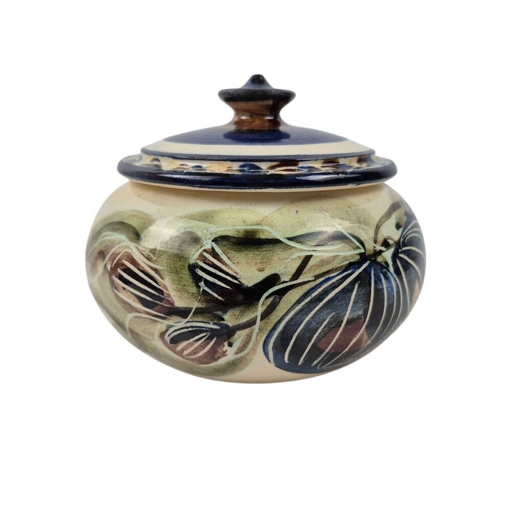 Alcea Ceramic Fait Main France Covered Bowl Hand Painted Earthenware Blue Green - Picture 3 of 10